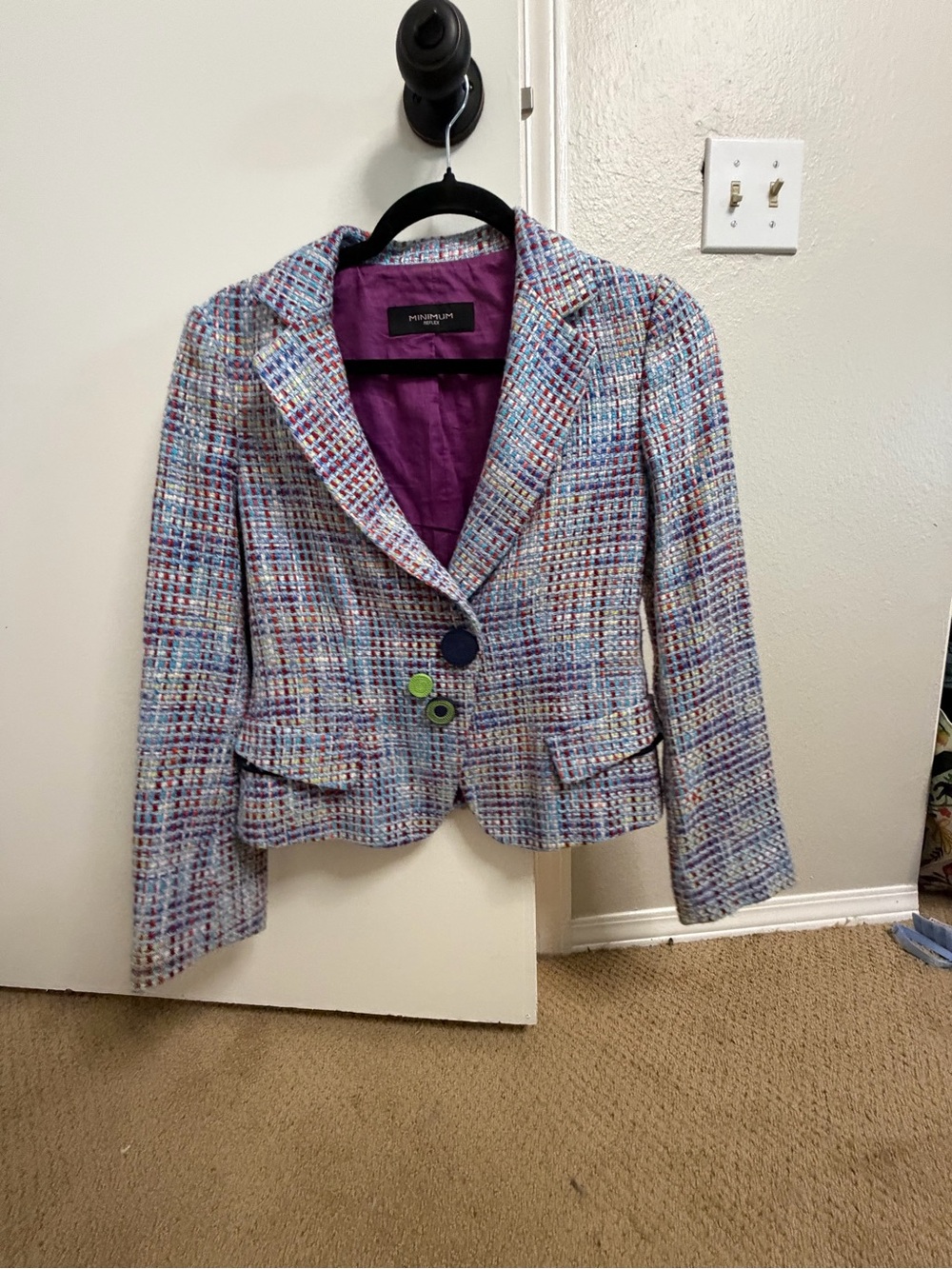Minimum Pastel Multi-Color Tweed Blazer - Lavender Lining
